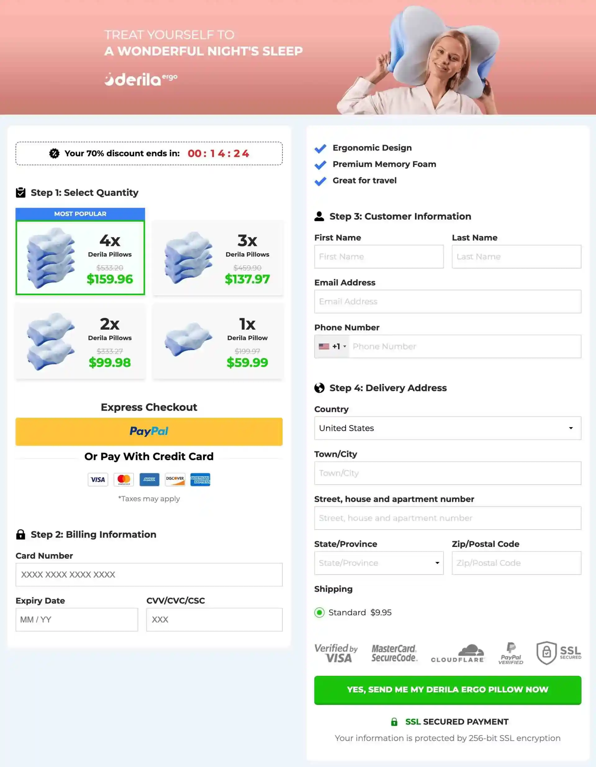 Derila Ergo Secure Checkout — Buy Ergonomic Pillow Online USA